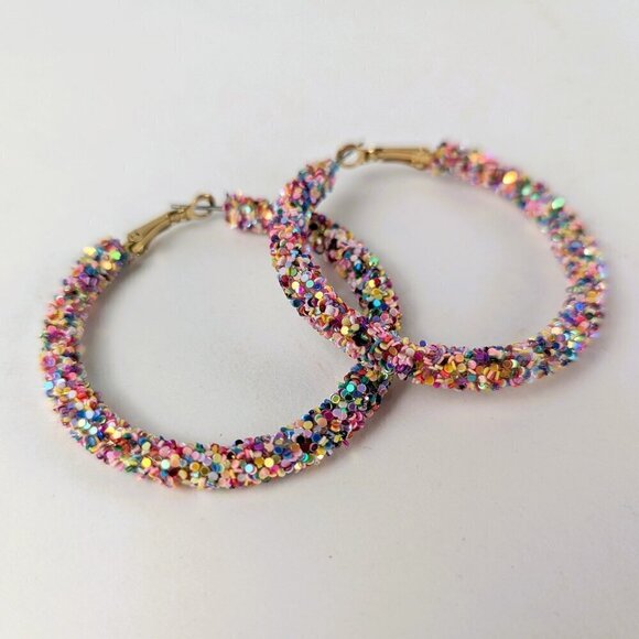 Multicolor Sequin Large Hoop Earrings - Picture 2 of 3